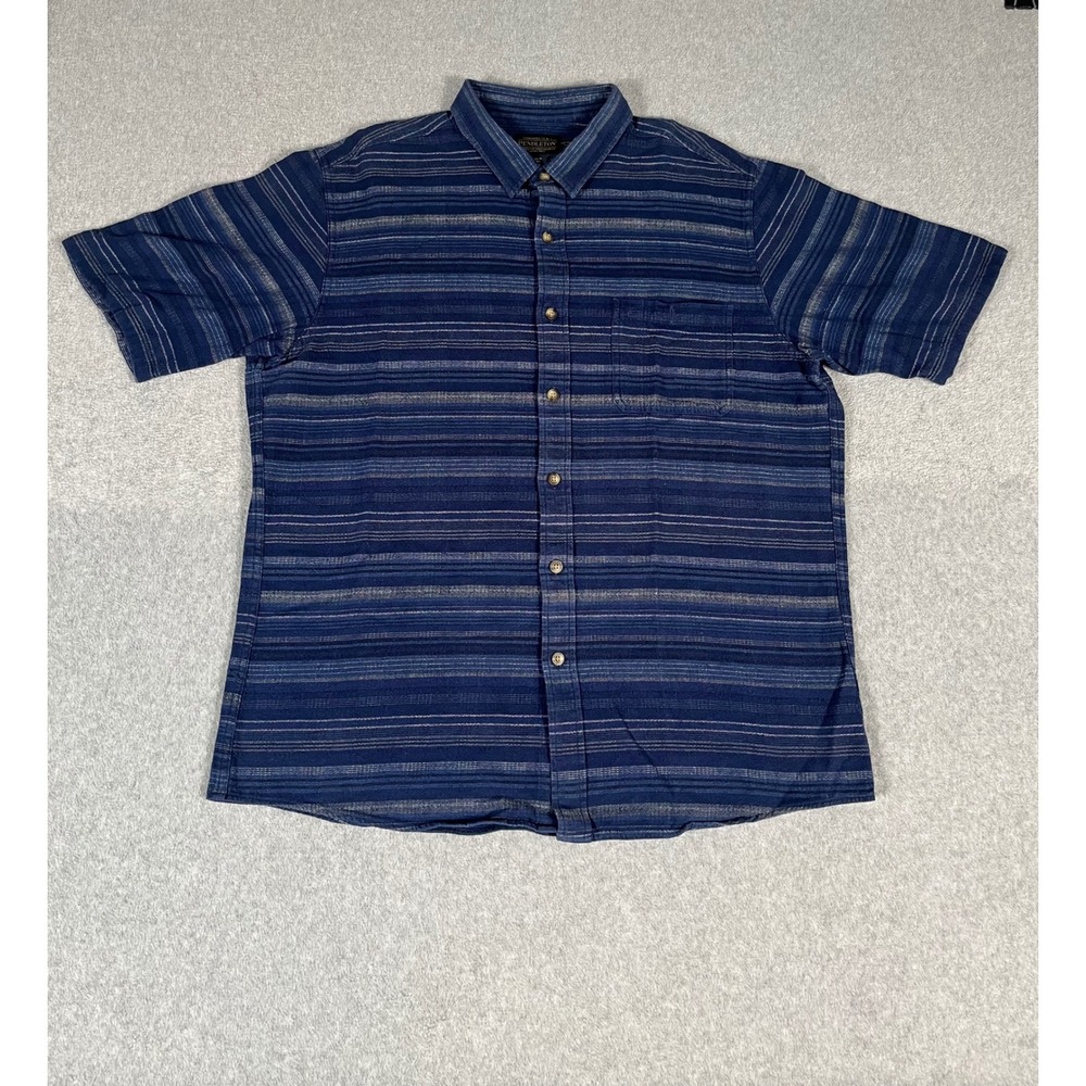 Pendleton Mens XL Fitted Blue Striped Short Sleeve Button Down Shirt Pocket